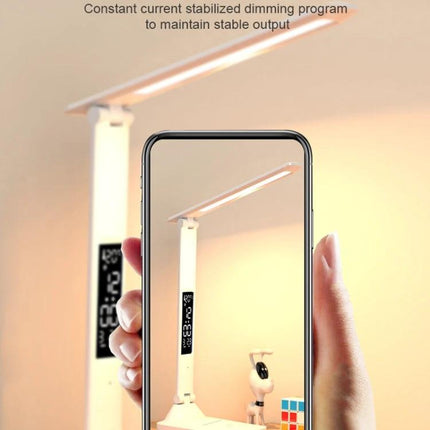 Foldable Desk Lamp for Daily Home Work and Study Sessions showing compact adjustable lamp on desk with smartphone framing image