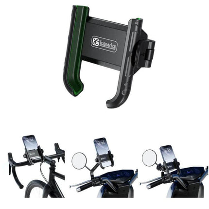 Kewig Phone Mount for Motorcycle and Bicycle 360 Degree Rotation - durable PA66+GF phone holder with aluminum base, 5.4-7.2" quick-release one-handed mount