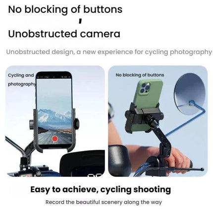 Kewig Phone Mount for Motorcycle and Bicycle 360 Degree Rotation showing unobstructed camera and no blocking of buttons for cycling photography