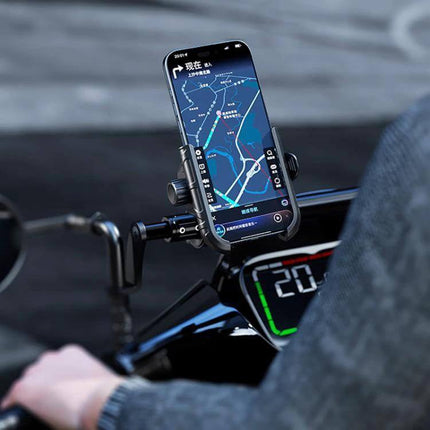 Kewig Phone Mount for Motorcycle and Bicycle 360 Degree Rotation mounted on motorcycle handlebar showing phone navigation screen