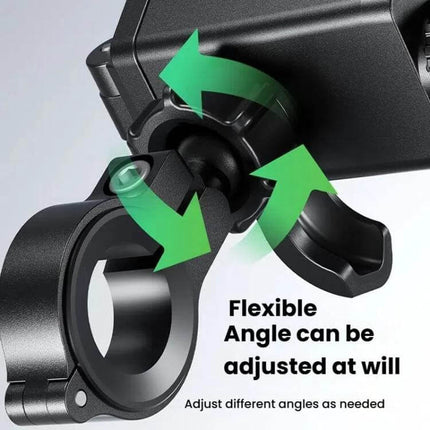 Kewig Phone Mount for Motorcycle and Bicycle 360 Degree Rotation showing adjustable 360° joint and quick-release clamp for handlebar mounting