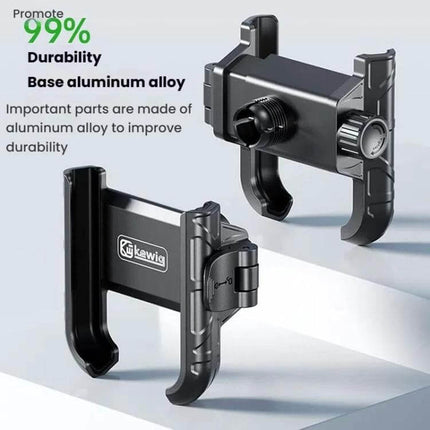 Kewig Phone Mount for Motorcycle and Bicycle 360 Degree Rotation - black PA66+GF body with aluminum base, adjustable quick-release one-handed mount