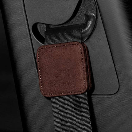 Car Seat Belt Limiter Elastic Adjuster Magnetic Fixation brown suede pad clipped on seatbelt to reduce chafing and adjust position
