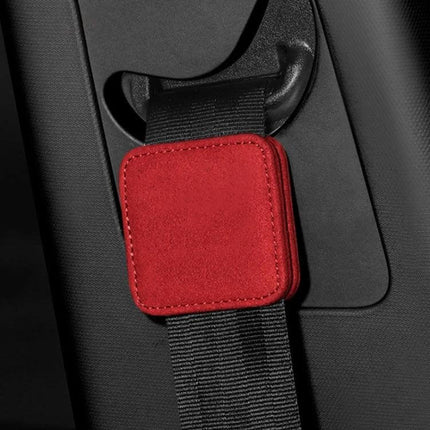 Car Seat Belt Limiter Elastic Adjuster Magnetic Fixation red suede square mounted on seatbelt to reduce chafing and improve comfort