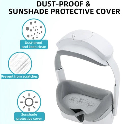 PICO 4 Hifylux VR Glasses Lens Protector in Light Grey shown on headset, dust-proof sunshade cover preventing scratches and sunlight damage