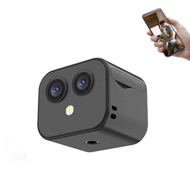 Wireless Dual Lens Camera for Home Security Monitoring - compact cube camera with dual 16MP lenses, night vision and smartphone remote viewing