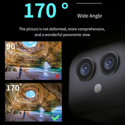 Wireless Dual Lens Camera for Home Security Monitoring showing 170° wide-angle dual 16MP lenses with night vision and app remote access