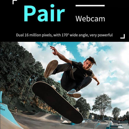 Wireless Dual Lens Camera for Home Security Monitoring capturing wide-angle skate park action with dual 16MP lenses, night vision and remote app access