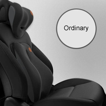Car Lumbar Cushion Headrest Memory Foam For Daily Driving shown on car seat providing lumbar and thoracic support with 4D ring design