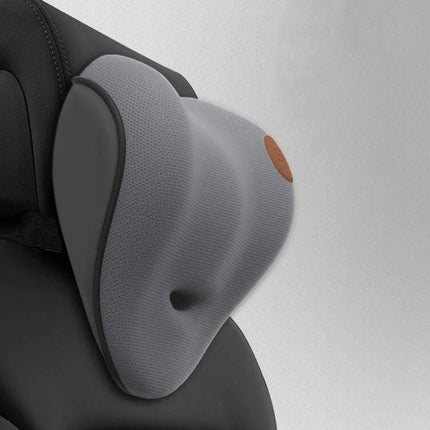 Car Lumbar Cushion Headrest Memory Foam For Daily Driving — grey ergonomic memory foam lumbar headrest for car and desk support
