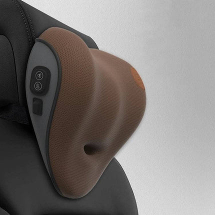 Car Lumbar Cushion Headrest Memory Foam For Daily Driving - brown ergonomic lumbar pillow with controls on car seat