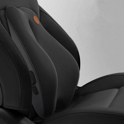 Car Lumbar Cushion Headrest Memory Foam For Daily Driving — black ergonomic 4D ring lumbar cushion supporting thoracic, lumbar and tailbone