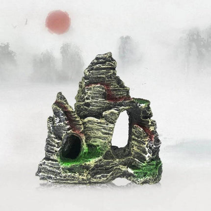 Stone Fish Tank Landscape Simulation Resin Aquarium Ornament Cave Mountain C realistic rock cave ornament with swim-through openings and green moss detail