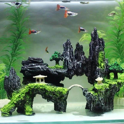 Stone Fish Tank Landscape Simulation Resin Aquarium Ornament Cave Mountain C realistic mossy rock caves bridge hiding spots for small fish