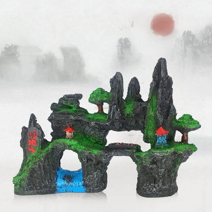 Stone Fish Tank Landscape Simulation Resin Aquarium Ornament Cave Mountain C realistic rock cave ornament with green moss trees and blue waterfall