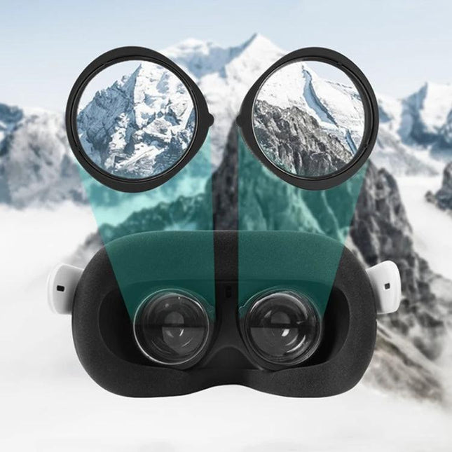 Hifylux Aspheric Resin Lens Frame for Oculus Quest 2 Myopia Correction showing aspheric resin lenses fitted into headset for clearer VR vision