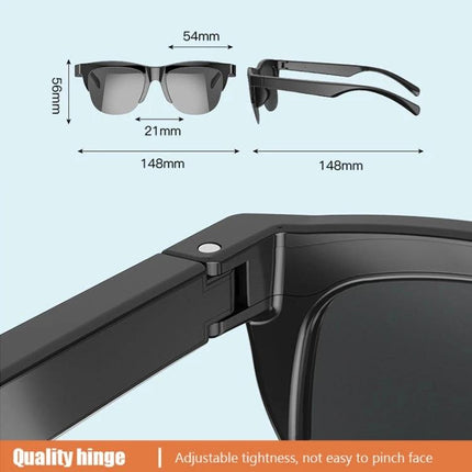 Smart Polarized Sunglasses With Built In Audio For Commuting black frame dimensions hinge detail image 148mm
