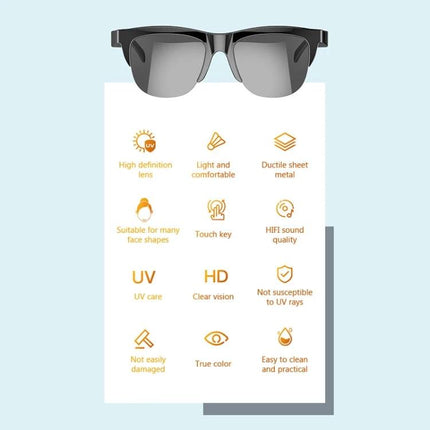 Smart Polarized Sunglasses With Built In Audio For Commuting sleek black frame polarized UV HD lenses hands-free Bluetooth audio