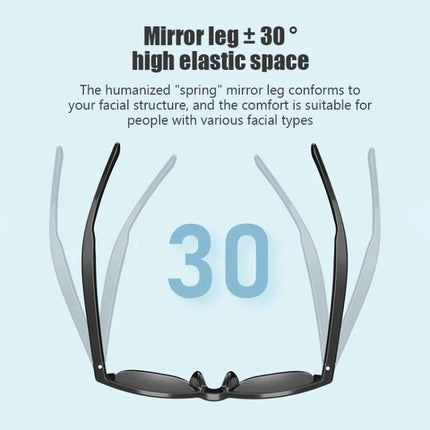 Smart Polarized Sunglasses With Built In Audio For Commuting showing adjustable spring mirror legs with ±30° flexibility for comfort