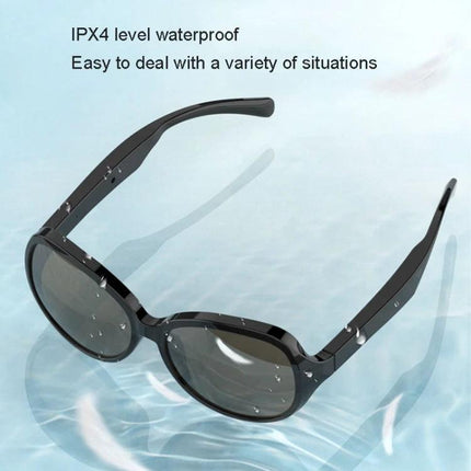 Smart Polarized Sunglasses With Built In Audio For Commuting shown in water with IPX4 droplets on black round frame