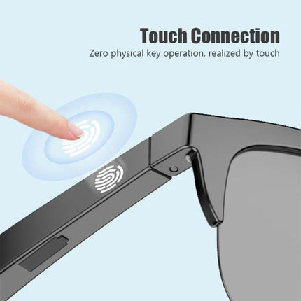 Smart Polarized Sunglasses With Built In Audio For Commuting showing touch control sensor on temple for calls and music