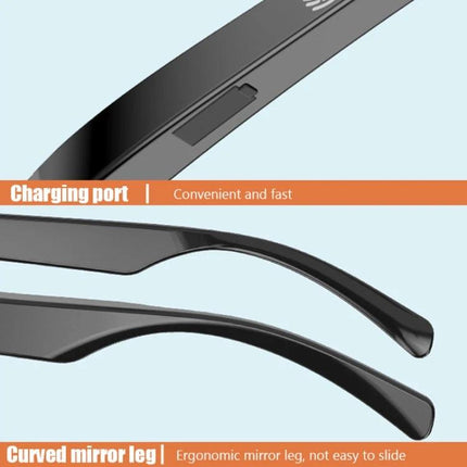 Smart Polarized Sunglasses With Built In Audio For Commuting showing charging port and curved mirror leg ergonomic design