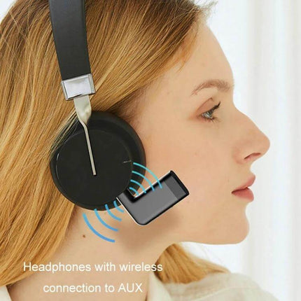 Car Mini AUX Wireless Bluetooth Receiver For Car Audio streaming phone music to over-ear headphones via 3.5mm aux, Bluetooth 5.0 hands-free calling