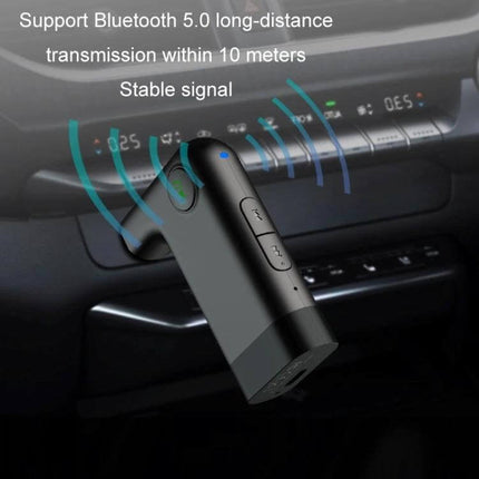 Car Mini AUX Wireless Bluetooth Receiver For Car Audio streaming to 3.5mm car stereo, Bluetooth 5.0 range up to 10m, hands-free calling