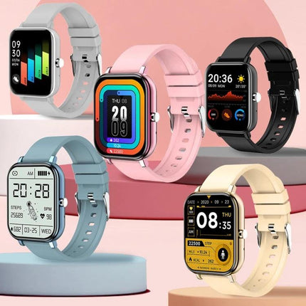 A Versatile Smart Watch for Daily Health and Activity Tracking shown in multiple colors displaying steps, heart rate, sleep and activity metrics