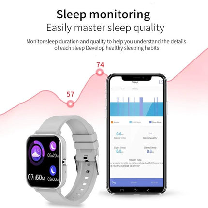 A Versatile Smart Watch for Daily Health and Activity Tracking showing sleep monitoring screen on watch and smartphone