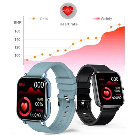 A Versatile Smart Watch for Daily Health and Activity Tracking showing two watches monitoring heart rate, SpO2, steps and activity metrics