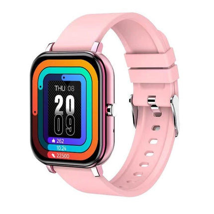 A Versatile Smart Watch for Daily Health and Activity Tracking - pink smartwatch showing steps, heart rate and sleep metrics on colorful display