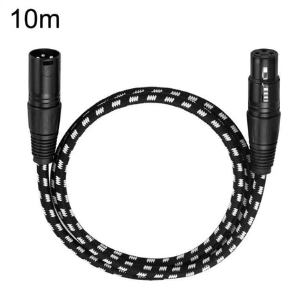 XLR Cable for Audio Connections in Daily Performances – 10m black XLR cable with durable cotton mesh covering for microphones and mixers