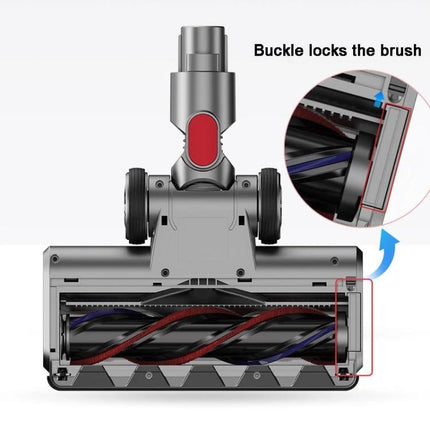 Carpet Brush Head for Dyson Compatible Vacuum Cleaners showing detachable roller and buckle lock for V7 V8 V10 V11 models