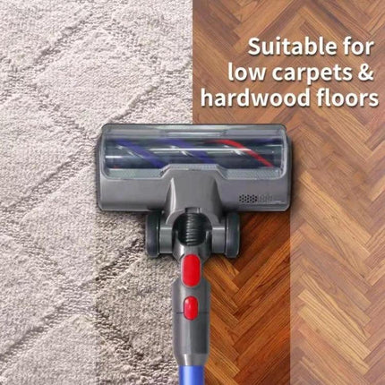 Carpet Brush Head for Dyson Compatible Vacuum Cleaners shown cleaning low carpet and hardwood with detachable roller