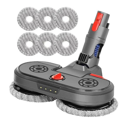Compatible Electric Mopping Head with Water Tank for Dyson Vacuums shown with six round microfiber pads and dual rotating mop heads