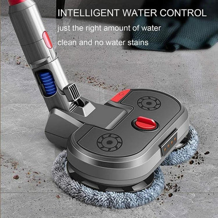 Compatible Electric Mopping Head with Water Tank for Dyson Vacuums on hard floor showing intelligent water control and dual rotating pads