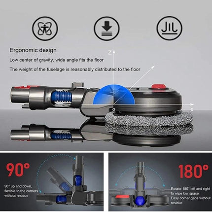 Compatible Electric Mopping Head with Water Tank for Dyson Vacuums showing ergonomic low-profile design and 90°/180° rotation for hard-floor cleaning