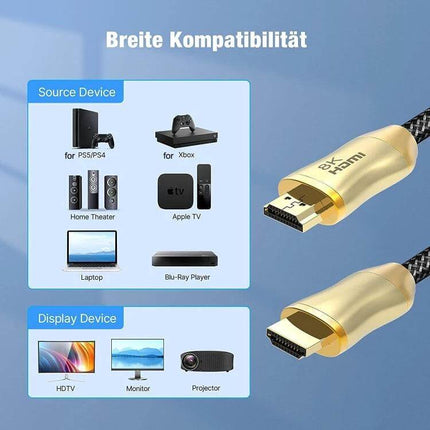 HDMI Cable for TV, Projector, and Device Connections high-speed braided gold-plated HDMI cable connecting PS5 Xbox Blu-ray to 8K TV