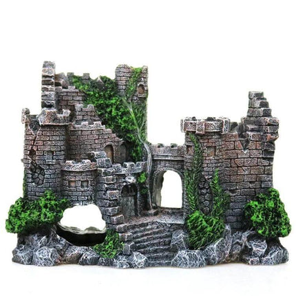 Ancient Castle Aquarium Decor Hideaway For Fish Tank resin medieval castle ornament with mossy details and hollow hiding spots for fish