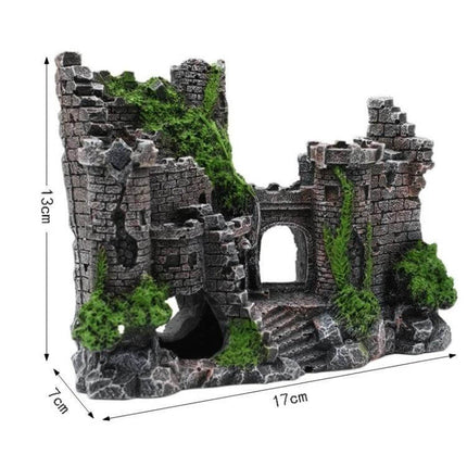 Ancient Castle Aquarium Decor Hideaway For Fish Tank resin castle ornament 17x13x6cm with mossy ruins hiding spots for freshwater and saltwater