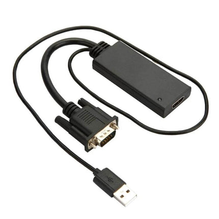 VGA to HDMI Adapter for Computer to TV Connection with USB - black converter cable with VGA, HDMI and USB connectors for display mirroring and audio