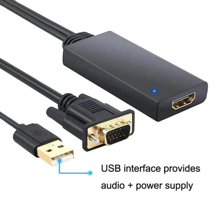 VGA to HDMI Adapter for Computer to TV Connection with USB - VGA to HDMI converter cable with USB for audio and power, ideal for presentations and home office