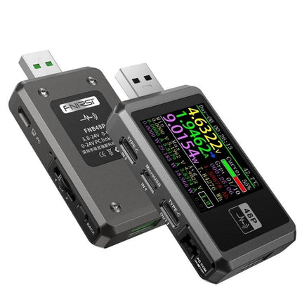 Fnirsi Usb Mobile Phone Charger Safety Detector With Bluetooth compact USB tester showing real-time voltage current power on color display