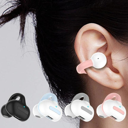 Single Clip On Bluetooth Earphone For Hands Free Calls shown in pink clip design worn in ear for commuting and calls
