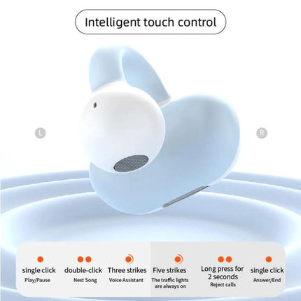 Single Clip On Bluetooth Earphone For Hands Free Calls clip-on single ear Bluetooth earphone in blue for commuting and calls