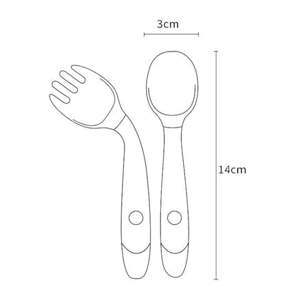 Children Training Tableware Bendable Silicone Soft Spoon for Self Feeding - bendable 14cm spoon and widened fork set in food-grade PP and TPE for baby self-feeding
