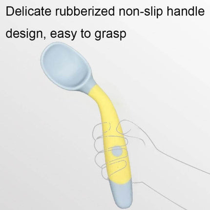 Children Training Tableware Bendable Silicone Soft Spoon for Self Feeding - yellow curved baby spoon with non-slip rubberized handle and baffle