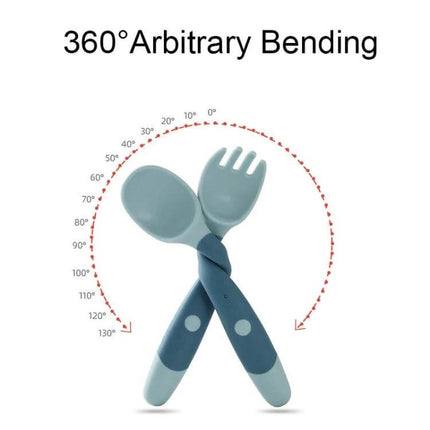 Children Training Tableware Bendable Silicone Soft Spoon for Self Feeding - bendable baby spoon and fork set with 360° flexible handles for safe self-feeding