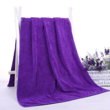 Salon Bath Towel 80x180cm Soft Absorbent for Hairdressers purple salon towel draped on stand showing soft absorbent texture
